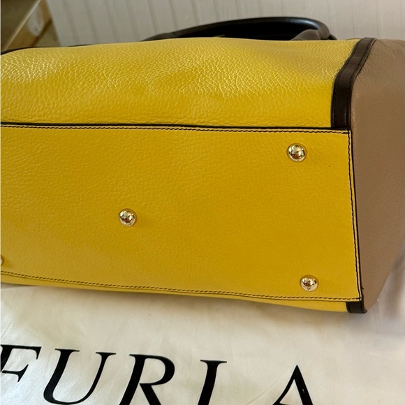 Furla Genuine Leather Tri Colored Tote Bag Purse - Picture 7 of 16